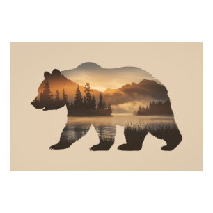 Bear Silhouette Design with Sunset View Photo Print