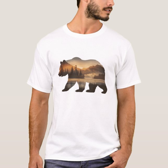Bear Silhouette Design with Sunset View T-Shirt (Front)