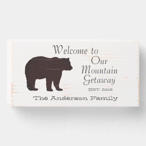 Bear Silhouette Family Home EST  Wooden Box Sign