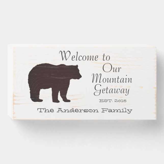 Bear Silhouette Family Home EST.  Wooden Box Sign (Front Horizontal)