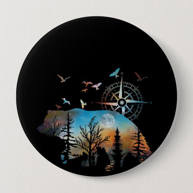 Bear Silhouette Forest For Bear And Nature Lovers Button (Front)