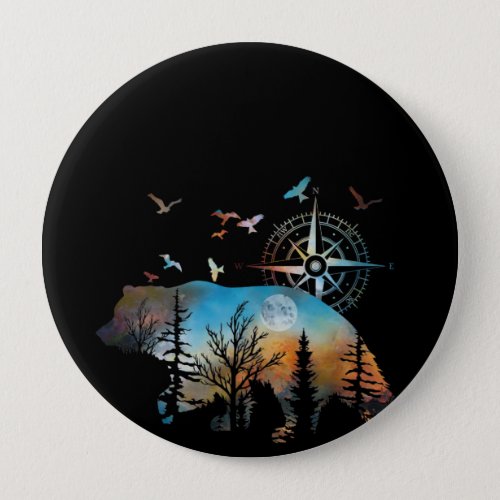 Bear Silhouette Forest For Bear And Nature Lovers Button