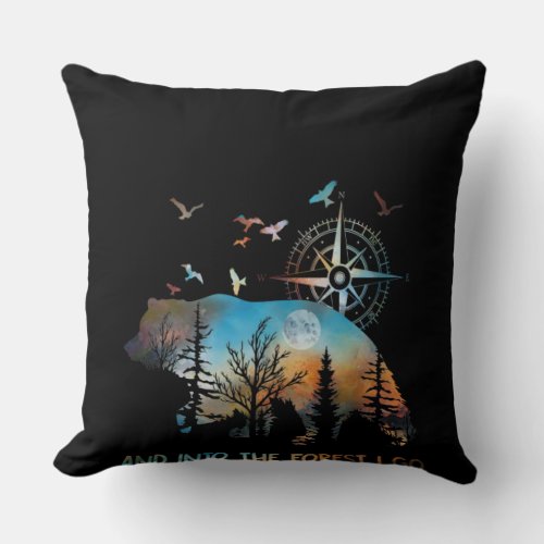Bear Silhouette Forest For Bear And Nature Lovers Throw Pillow