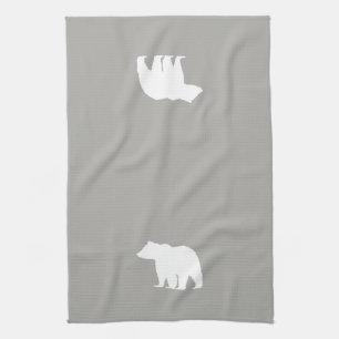 Bear Silhouette Gray and White Kitchen Towel