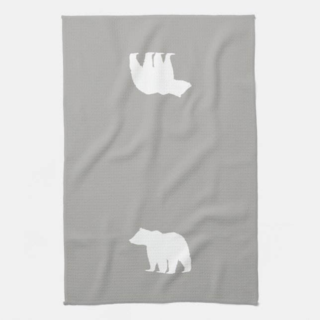 Bear Silhouette Gray and White Kitchen Towel (Vertical)