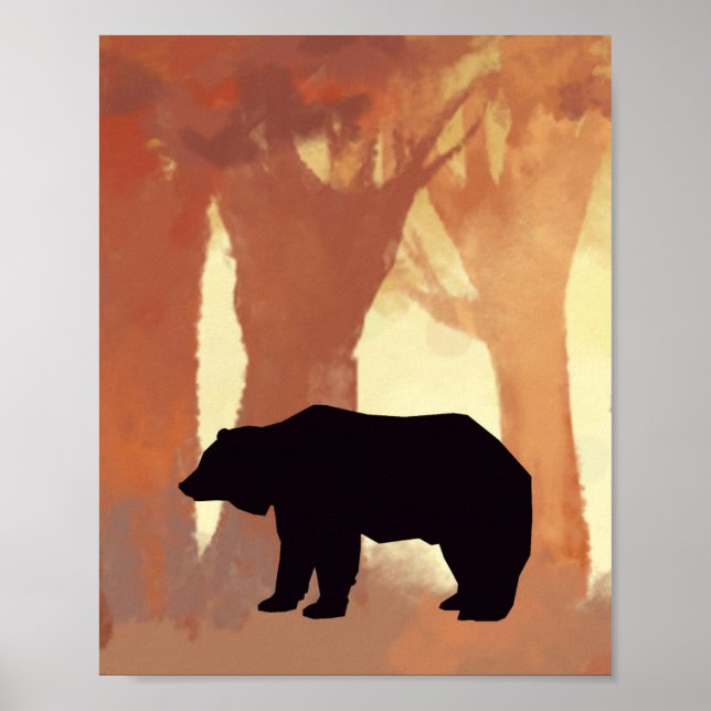 Bear Silhouette in Forest Nursery Wall Art (Front)