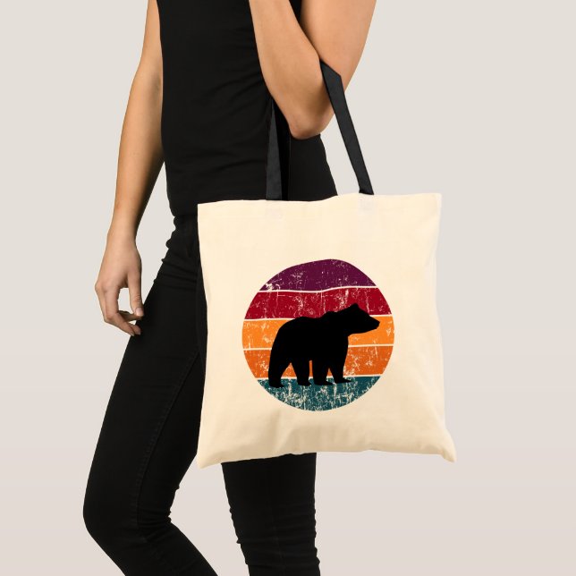Bear Silhouette Retro Rainbow Wild Free Tote Bag (Front (Product))