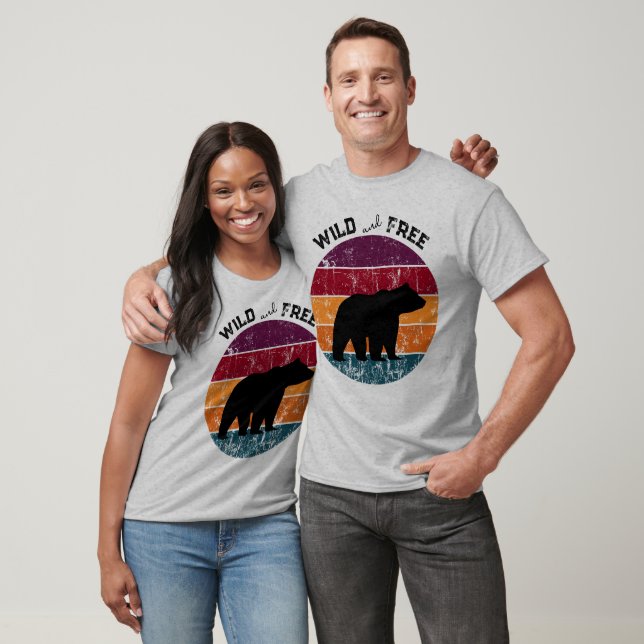 Bear Silhouette Retro Stripes Wild Free T-Shirt (Unisex)