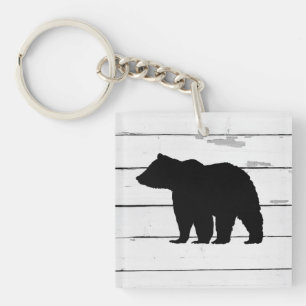 Bear Silhouette Shiplap Mountain Keychain