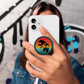 Bear Silhouette Stripe Retro Sunset Popsocket by Westerngirl2 at Zazzle