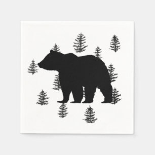 Bear Silhouette Trees Wilderness Mountain Napkins