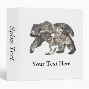 Bear Silhouette With Trees, Wild Nature 3 Ring Binder
