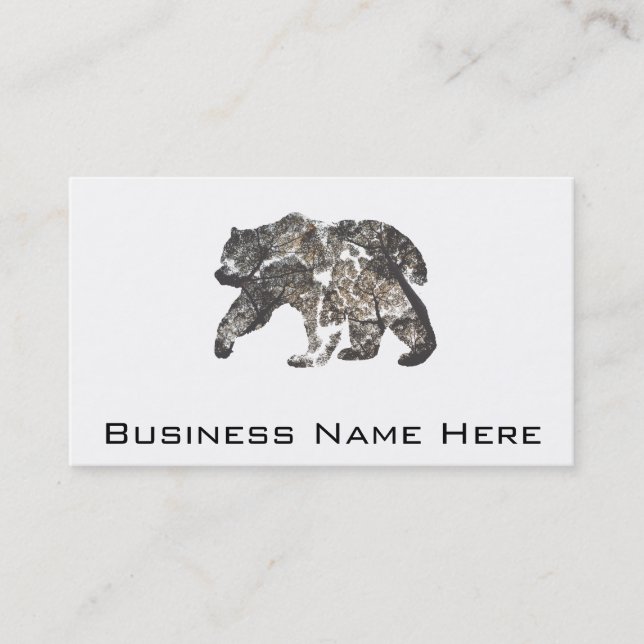 Bear Silhouette With Trees, Wild Nature Business Card (Front)