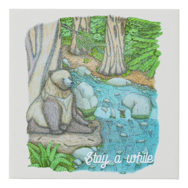 Bear sitting by a creek faux canvas print (Front)