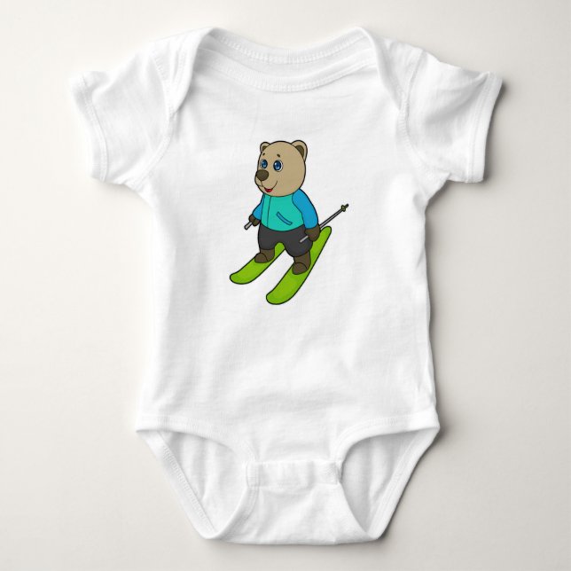Bear Skier Ski Baby Bodysuit (Front)