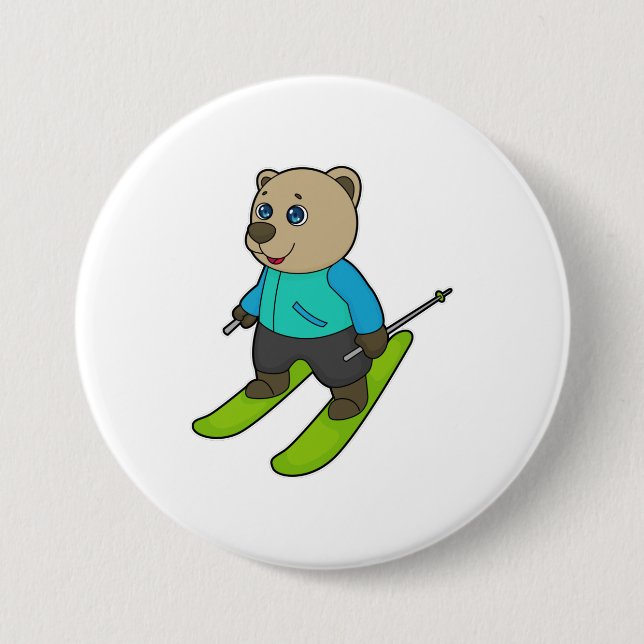 Bear Skier Ski Button (Front)