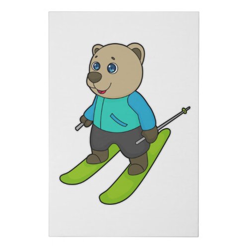 Bear Skier Ski Faux Canvas Print
