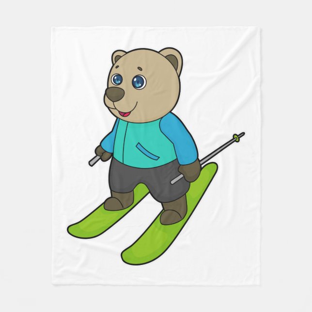Bear Skier Ski Fleece Blanket (Front)