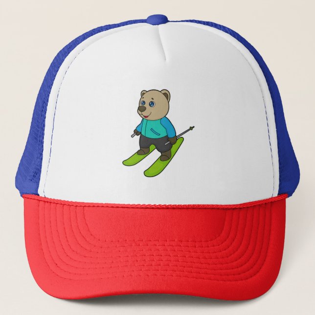 Bear Skier Ski Trucker Hat (Front)