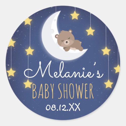 Bear Sleeping Love You The Moon Back Baby Shower  Classic Round Sticker