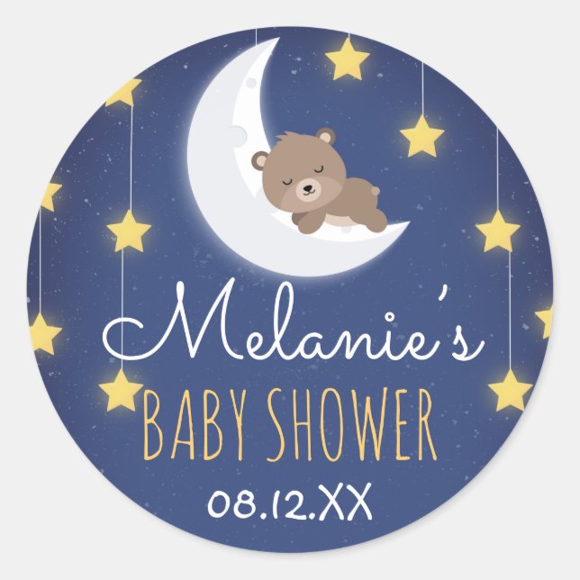 Bear Sleeping Love You The Moon Back Baby Shower  Classic Round Sticker (Front)