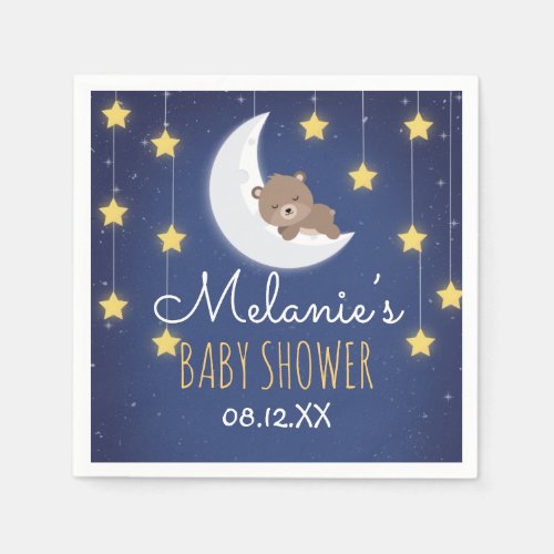 Bear Sleeping Love You The Moon Back Baby Shower  Napkins