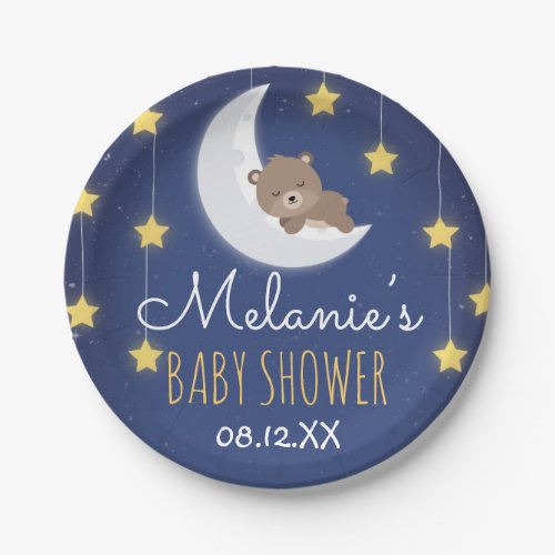 Bear Sleeping Love You The Moon Back Baby Shower  Paper Plates