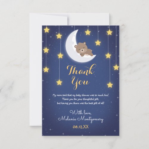 Bear Sleeping Love You The Moon Back Baby Shower Thank You Card