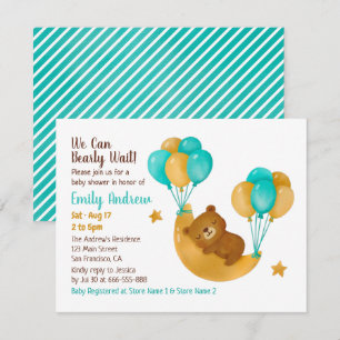 Bear Sleeping On Moon With Balloons Baby Shower Invitation