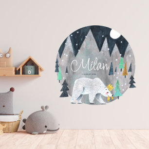 Bear snow mountain moon nursery wall decal 