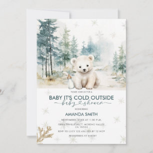 Bear Snowflakes Cold Outside Baby Shower Invitation