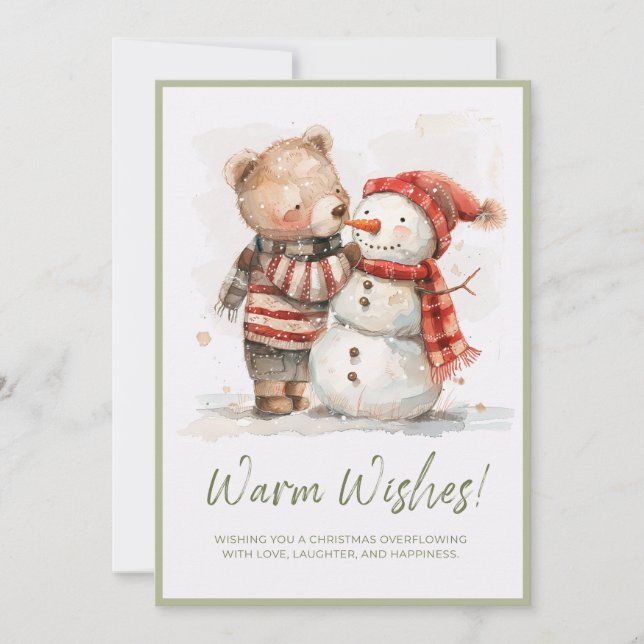 Bear & Snowman Winter Scene Thank You Card (Front)