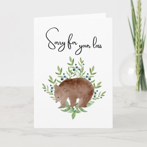 Bear Sorry For Your Loss Blank Sympathy Card