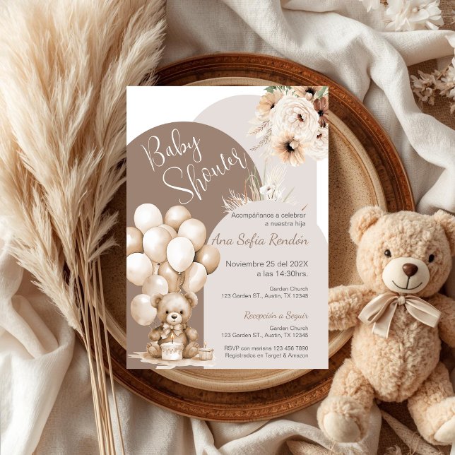 Bear Spanish Baby Shower Girl invitation (Creator Uploaded)