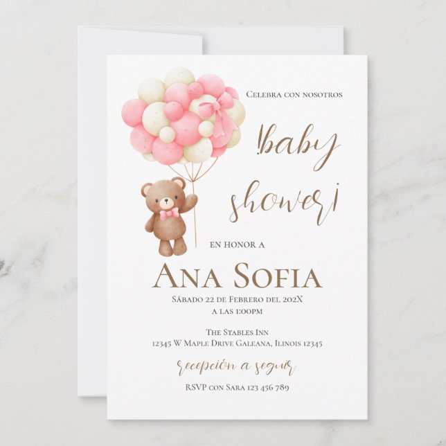Bear Spanish Baby Shower invitation (Front)
