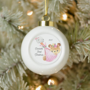 Bear Special Delivery Baby's First Christmas Ceramic Ball Christmas Ornament