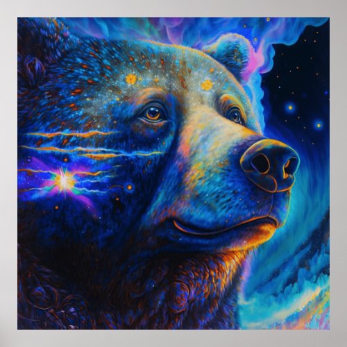 Bear Spirit Animal Neon Symbol of Strength  Power Poster