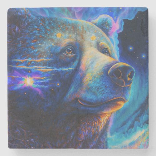 Bear Spirit Animal Neon Symbol of Strength  Power Stone Coaster