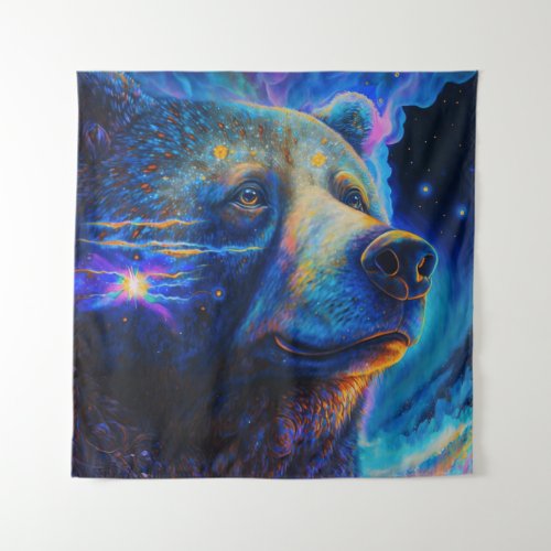 Bear Spirit Animal Neon Symbol of Strength  Power Tapestry