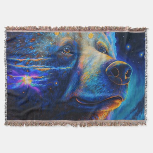 Bear Spirit Animal Neon Symbol of Strength  Power Throw Blanket