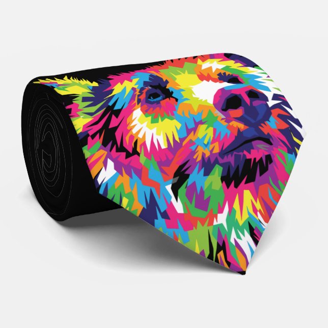 Bear Spirit Animal Pop Art Neck Tie (Rolled)
