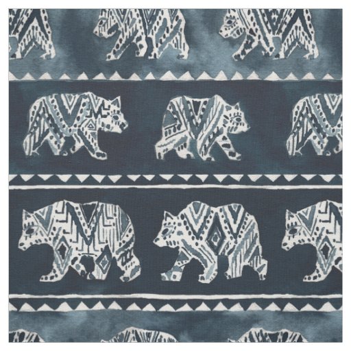 BEAR SPIRIT Indigo Boho Tribal Pattern Fabric