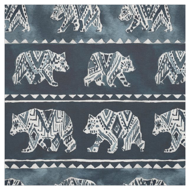 BEAR SPIRIT Indigo Boho Tribal Pattern Fabric (Swatch)