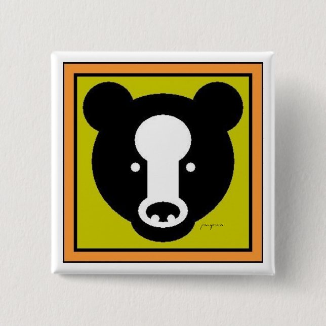 bear square pinback button (Front)