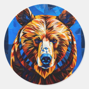Bear Stained Glass Classic Round Sticker