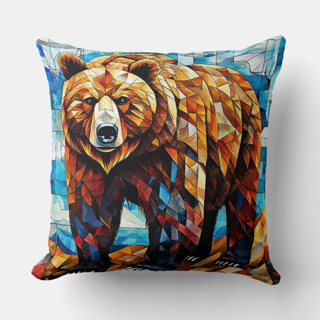 Bear Stained Glass Throw Pillow (Front)