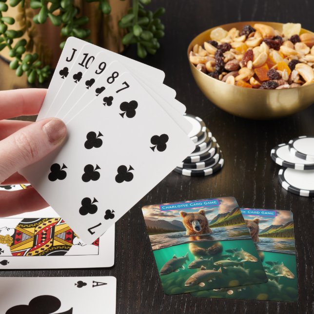 Bear Stalking Salmon Monogram kids Old Maid Game Poker Cards (In Situ)