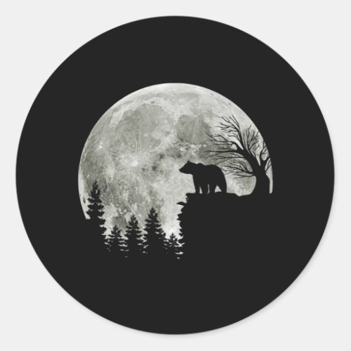 Bear Stand On Mountain Spooky Halloween Moon Classic Round Sticker