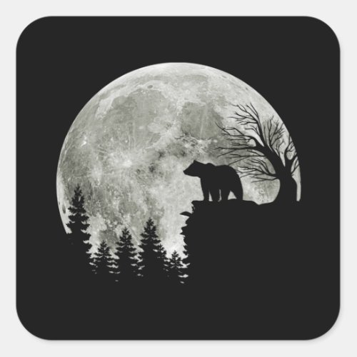 Bear Stand On Mountain Spooky Halloween Moon Square Sticker