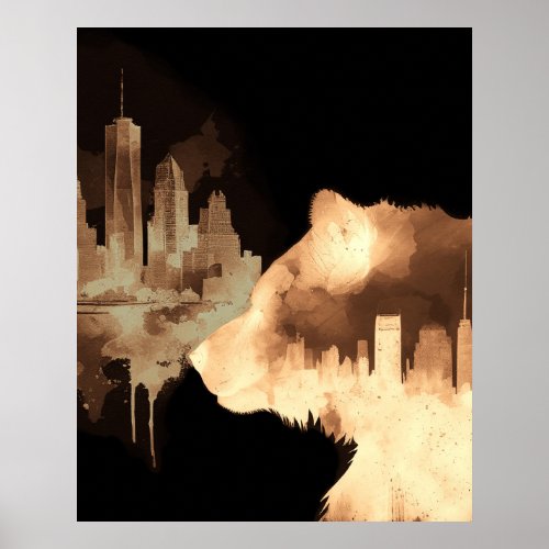 Bear Stock Market NY skyline Abstract Art Poster